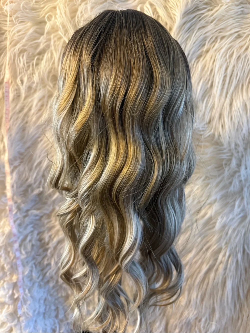 Synthetic Long Wavy Wig with Bangs - Ash Blonde Mix
